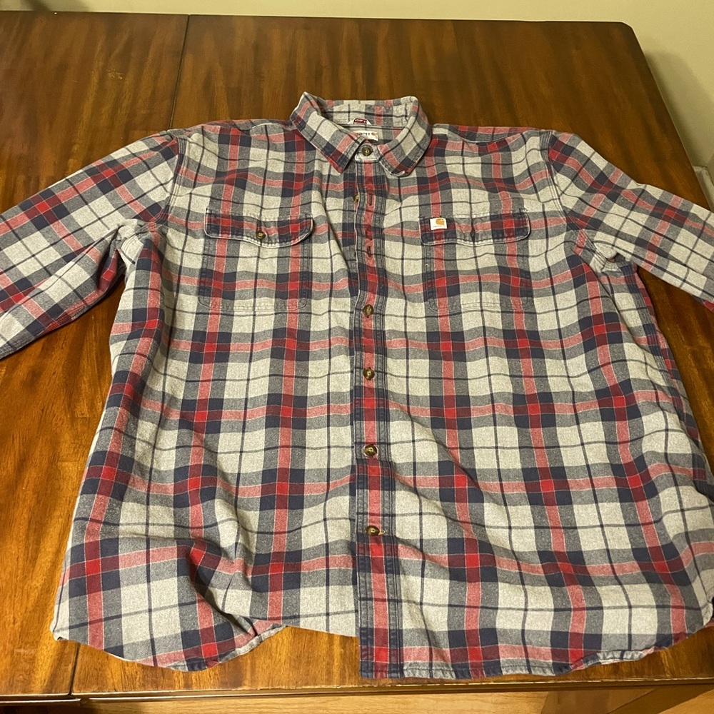 Carhartt Mens Midweight Flannel - Red/blue Used - Great Condition